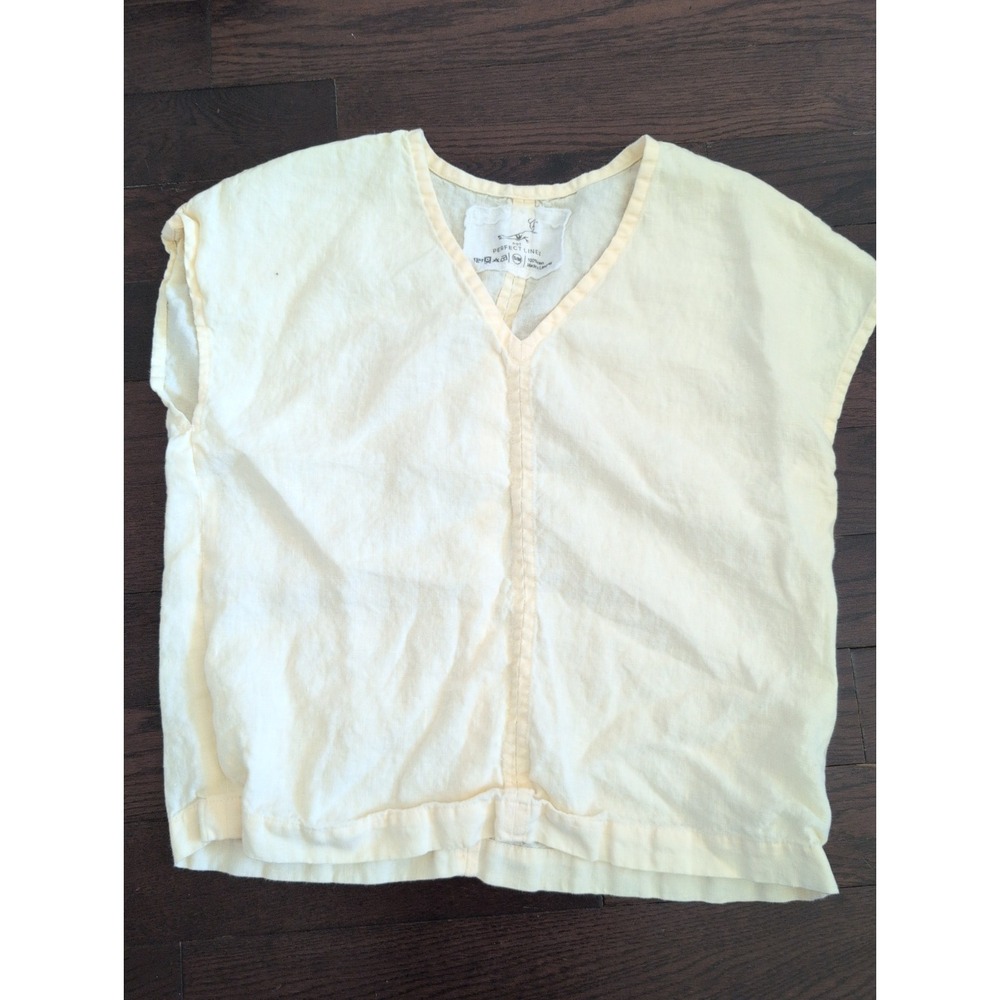 notPERFECTLINEN Malta Top S/M Pale Yellow 100% Linen V-Neck Boxy Cap Sleeve